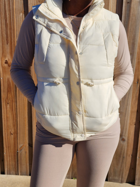 Zip-up Puffer Vest (Cream)